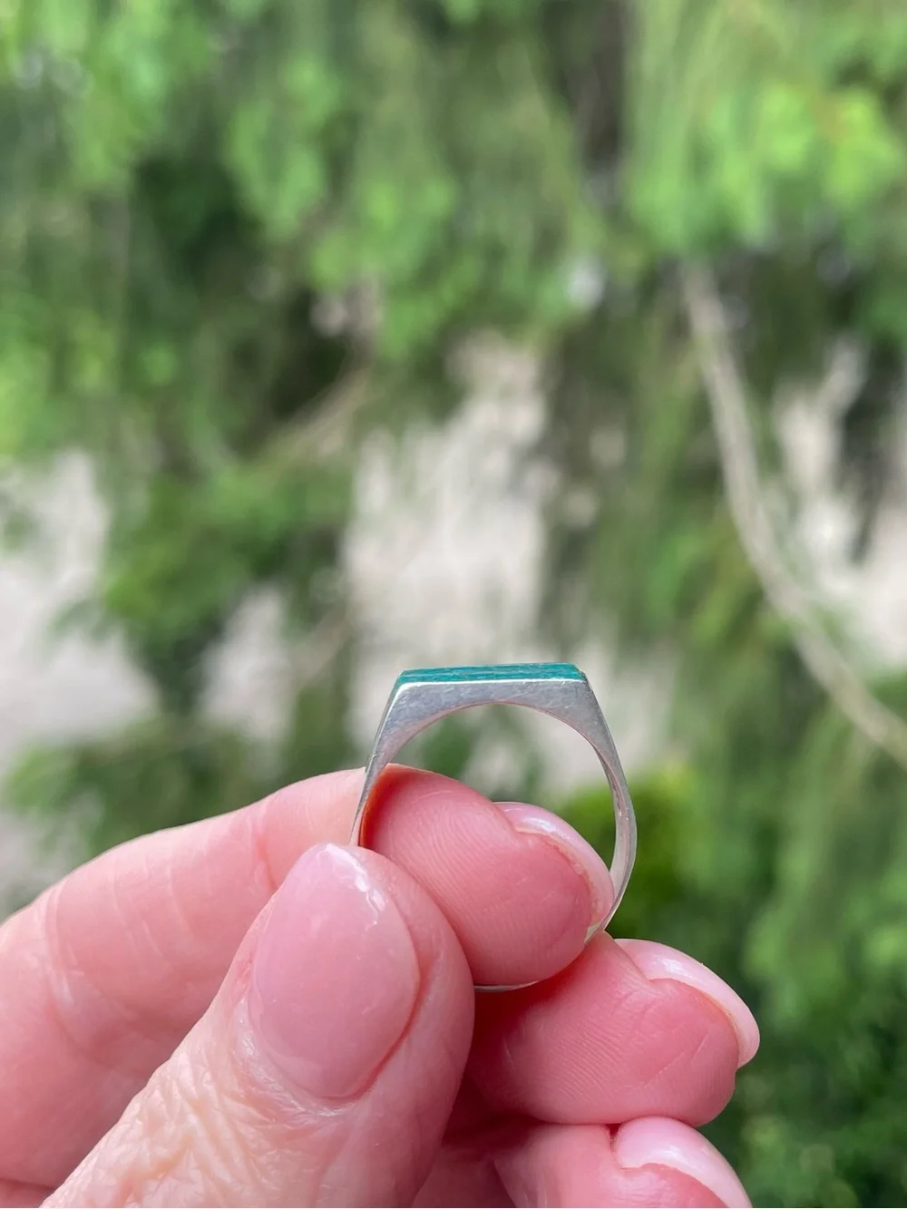 Turquoise Inlay Signet Ring in Sterling with Mexico and Maker Hallmarks, 6.5 - Picture 12 of 15